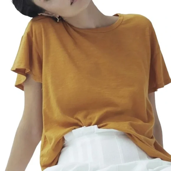 Anthropologie NWT T.La Lilac Lavender Flutter Ruffle Short Sleeve Boxy Crop SM - Picture 4 of 16